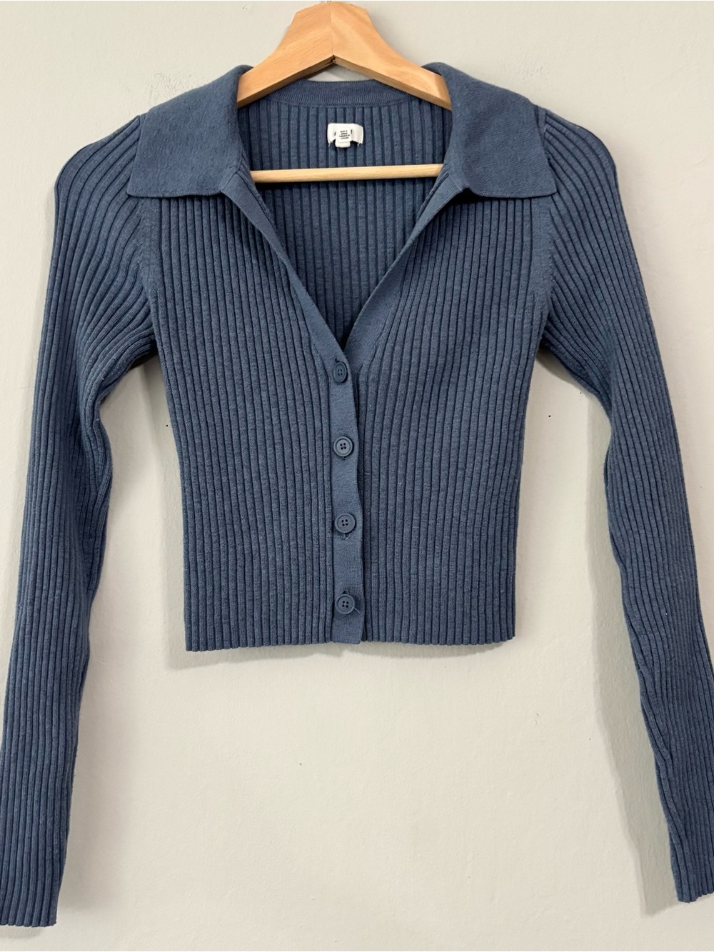Aerie Blue Ribbed Collared Crop Top